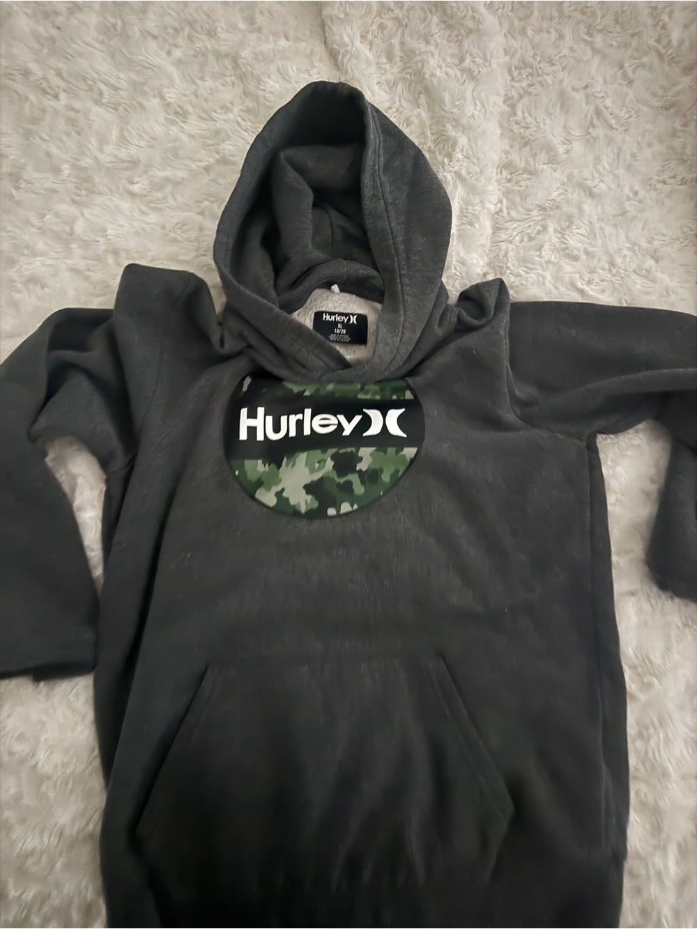 Hurley Kids Black Hoodie One-Piece with Green Camo Logo